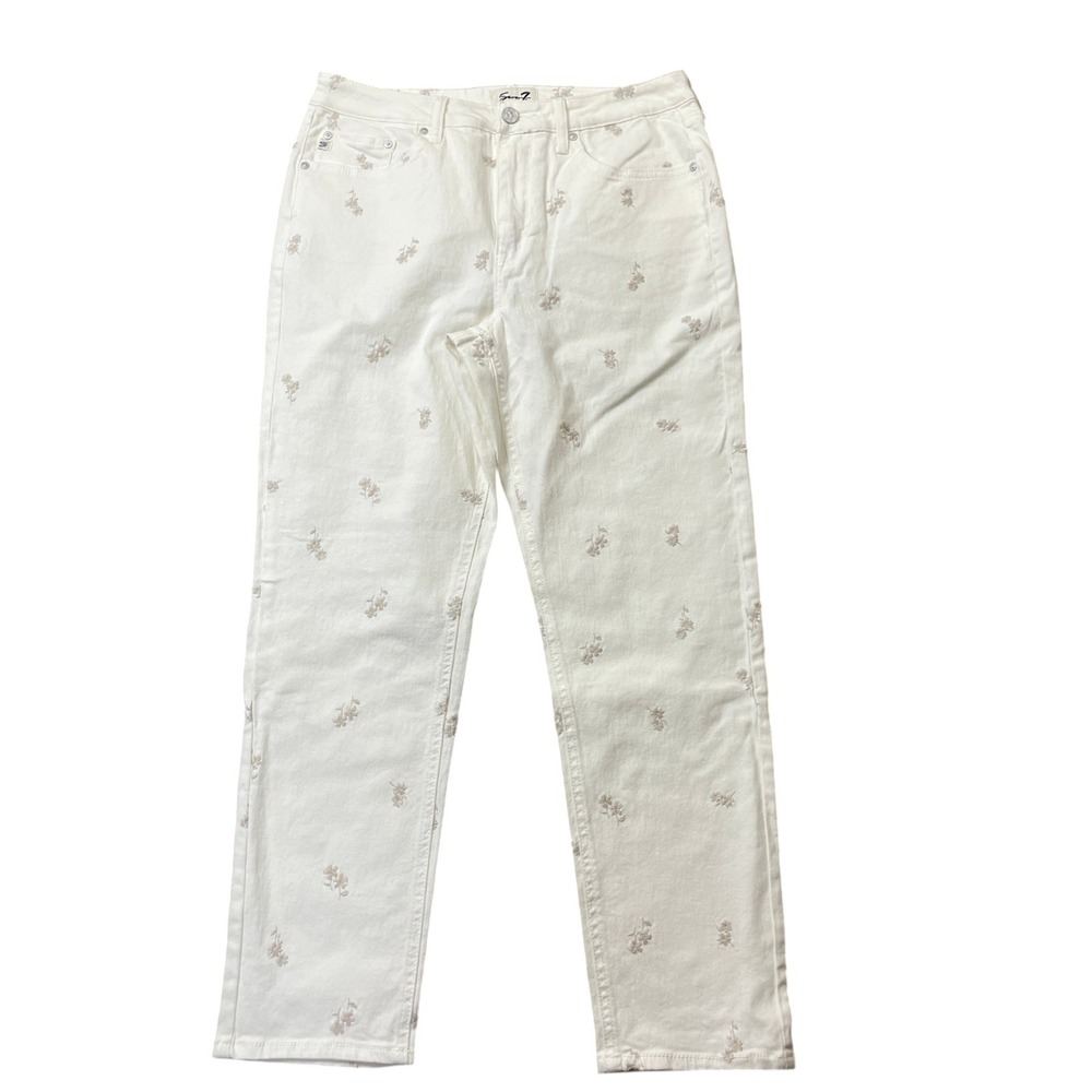 Seven 7 10 Cotton Blend White Floral Embellished Denim Pants - Picture 5 of 7